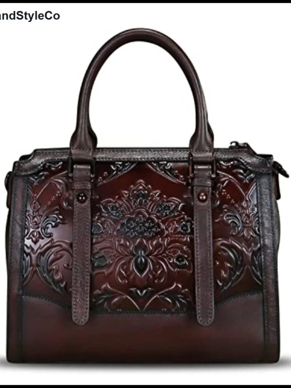 Genuine Leather Satchel Handbag Embossed Top Handle Hobo Bag
